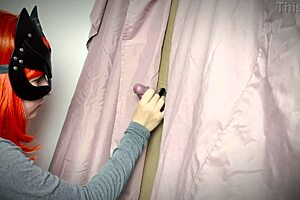 ginger girl discovers gloryhole and teases with blowjob