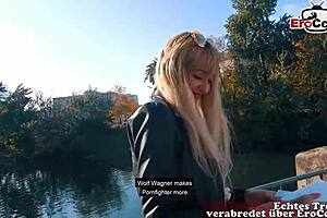 Real German blind date with thin blonde milf on street?