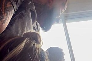 i saw the neighbor watching and called my cuckold to suck his monster cock