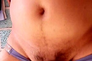 Wearing my lover's shiny blue panties in an intimate moment