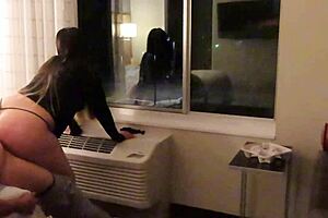 Wife wears see-through dress, teases with handjob in hotel.