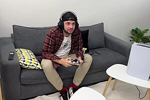 Pamela Mendoza gives a handjob to that huge cock from the gamer boy