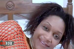 Rough anal fuck with cute french black girl on bed.