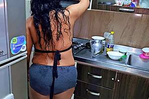 ever seen a horny milf squirt in the kitchen during pov?