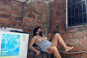 she says, 'look at my slutty neighbor showing pussy under dress in yard'