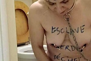 Yo, check this amateur slave in wild toilet play!