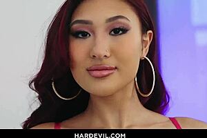 Mina Lux sucks huge cocks for facial