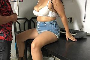curvy young woman in lingerie teaches keyboard lessons in dorm, flaunting her big tits and ass.