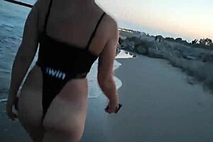 Blonde Flashes Tits And Sucks Cock On Public Beach
