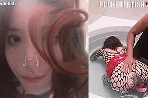 skinny submissive slut underwater with fuck toy