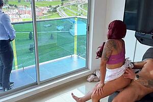 Cheating bitch she fucked her lover while her boyfriend watched her