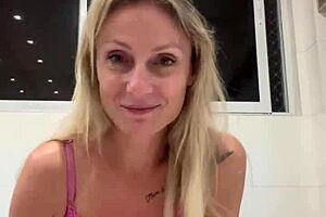 blonde amateur shows off her hairy pussy