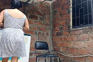 she says, 'look at my slutty neighbor showing pussy under dress in yard'