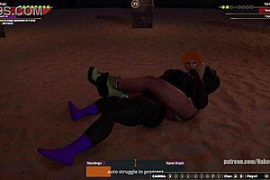 Mandingo vs Karen Krash naked fighter 3D, big tits bouncing in the fight!