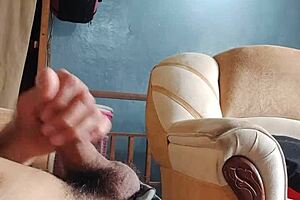 Latina Girl Masturbates Cock in Living Room