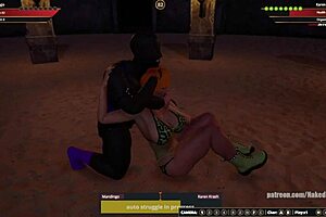 Mandingo vs Karen Krash naked fighter 3D, big tits bouncing in the fight!