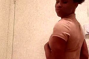 black girl shows chocolate ass in bathroom