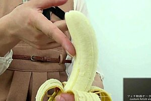 Exclamatory hand crush fetish girl crushes banana by hand in asian japanese softcore food play
