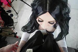 Busty slut's throat takes big cock for cum on face