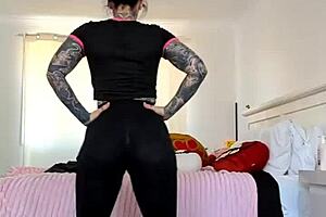 Check out this MILF's big tits through sheer leggings up close