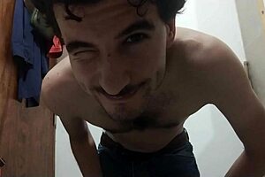 this guy asks if he's sexy while masturbating his big cock outdoors in a public toilet, all naked and solo