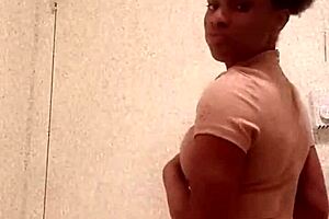 black girl shows chocolate ass in bathroom