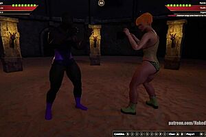 Mandingo vs Karen Krash naked fighter 3D, big tits bouncing in the fight!