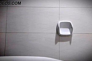 sexy office girl masturbates with big tits in bathroom