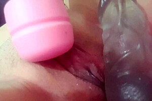 Masturbating Big Pussy with Fat Dildo and Massager