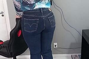 i wearing sexy bikini, tanned beautiful jeans shorts tan lines