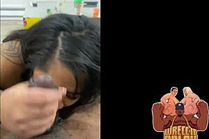 Polynesian BBW Slut Gives BBC Blowjob Behind Scenes