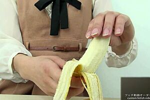 Exclamatory hand crush fetish girl crushes banana by hand in asian japanese softcore food play