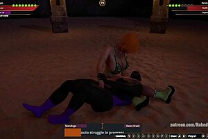 Mandingo vs Karen Krash naked fighter 3D, big tits bouncing in the fight!