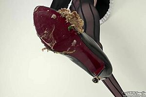 Woman crushes hamburger with stockings