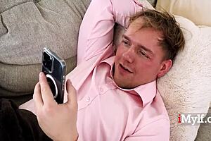 This rich guy at home calls a super hot petite milf to fuck.