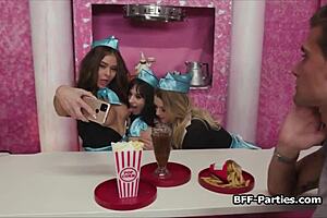 Slutty waitresses sharing big dick at work