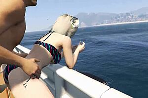GTA 5 - Cutie Bikini Babe Gets Fucked Hard on the Yacht During the Game!