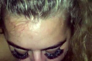 Blonde BBW delivers sloppy blowjob to big black cock