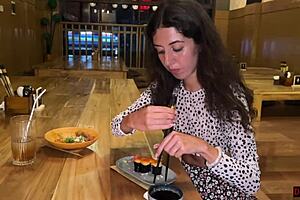 Cum on Face in Public Sushi Bar