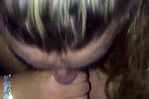 Blonde BBW delivers sloppy blowjob to big black cock