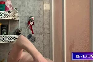 Hot Italian milf feels sensual pleasure in shower and bath with vibrator on tits and pussy