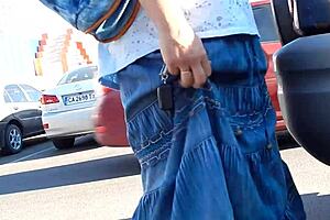 Mature woman flashes hairy pussy in public shop