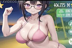 bouncy tits in hentai game with anal sex and big natural tits