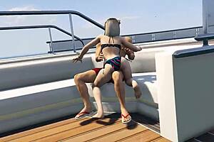 GTA 5 - Cutie Bikini Babe Gets Fucked Hard on the Yacht During the Game!