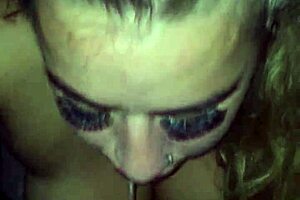 Blonde BBW delivers sloppy blowjob to big black cock