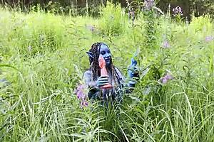 monika fox in avatar cosplay gets prolapse from huge dildo anal and pussy fuck in nature