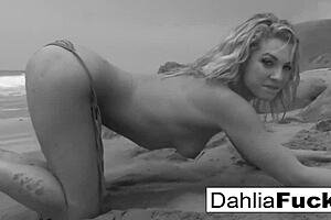 Hot dahlia gets naughty and squirts all over the beach