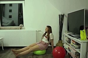 Girl Plays Balloons in Pantyhose