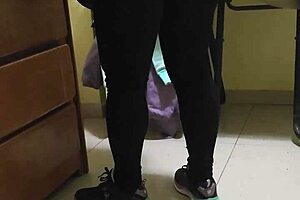 Fucking the cleaning lady bent over in lingerie, her big natural tits bouncing 😍