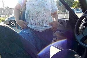 Mature woman flashes hairy pussy in public shop